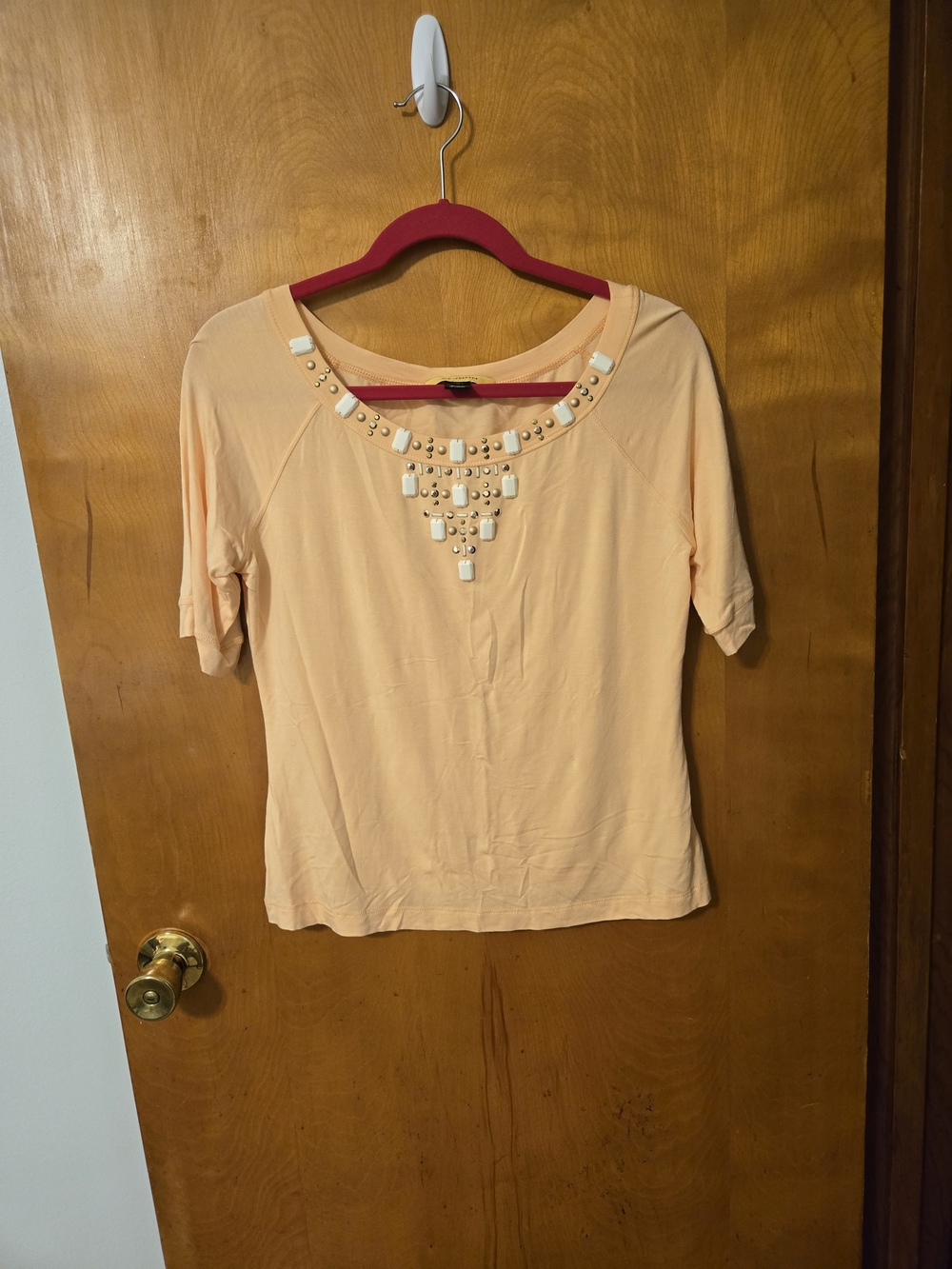 St John Orange Beaded Short Sleeve Top Size M